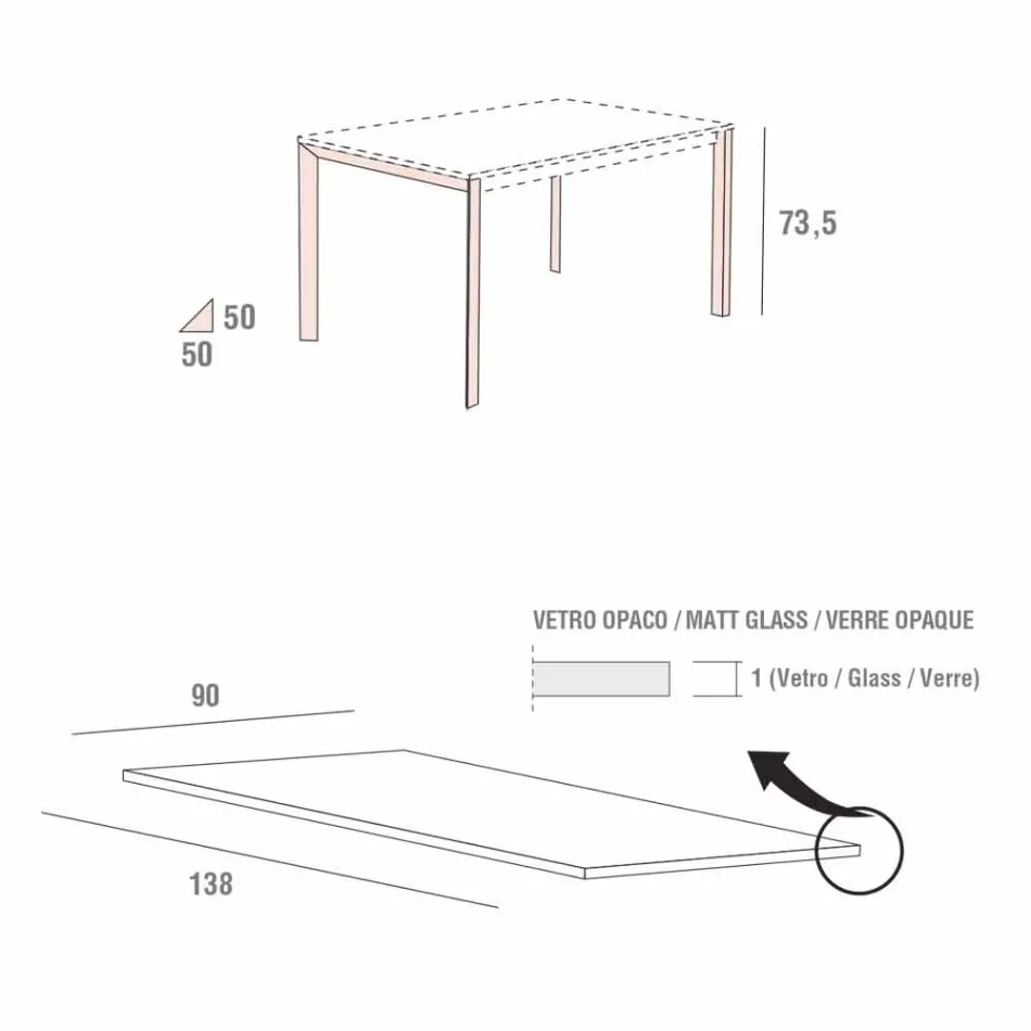 Tavolinë Kuzhine prej Xhami Mat me Strukturë Metal Prodhuar në Itali - Karficë zbukurimi Viadurini