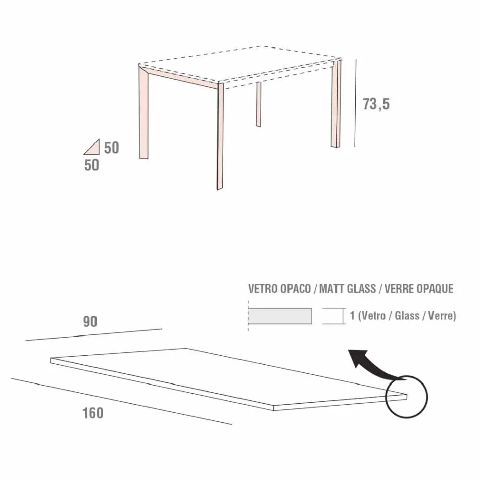 Tavolinë Kuzhine prej Xhami Mat me Strukturë Metal Prodhuar në Itali - Karficë zbukurimi Viadurini