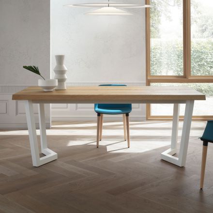 Tavolinë Kuzhine fikse metalike dhe majë prej druri Prodhuar në Itali - Bastiano Viadurini