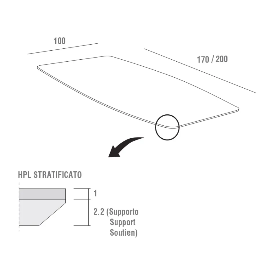Tavolinë Kuzhine Hpl me Bazë Metal Antracit Prodhuar në Itali - Aresto Viadurini