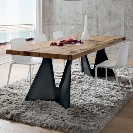 Tavolinë Kuzhine prej Dru dhe Metal Prodhim në Itali, Cilësi e Lartë - Dotto Viadurini