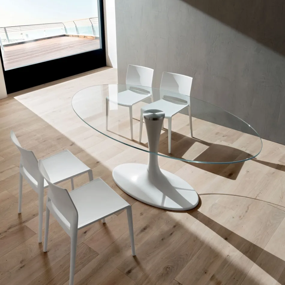 Tavolinë Luksoze Kuzhine në Xham të Kaltuar dhe Mermer Prodhuar në Itali - Brontolo Viadurini