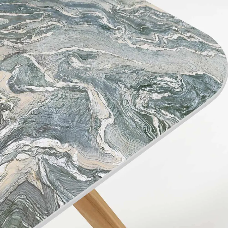 Tavolinë në natyrë me bazë druri dhe majë ikonë qeramike Ciprus - Infinity Viadurini