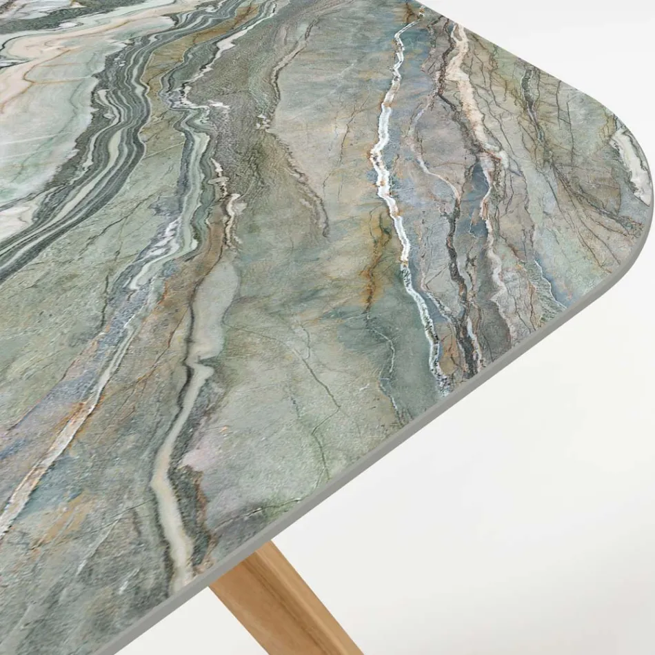 Tavolinë në natyrë me bazë druri dhe majë qeramike Royal Peacock - Infinity Viadurini