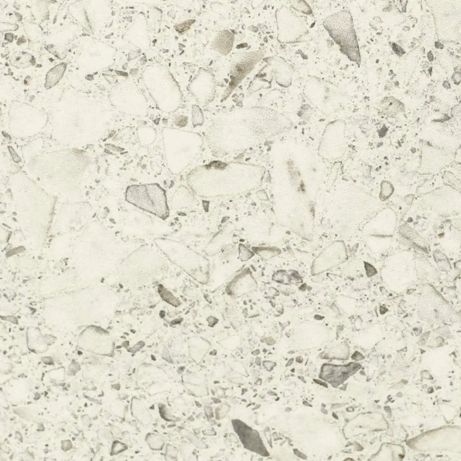 Tavolinë në natyrë me bazë druri dhe majë qeramike të bardhë Terrazzo - Infinity Viadurini