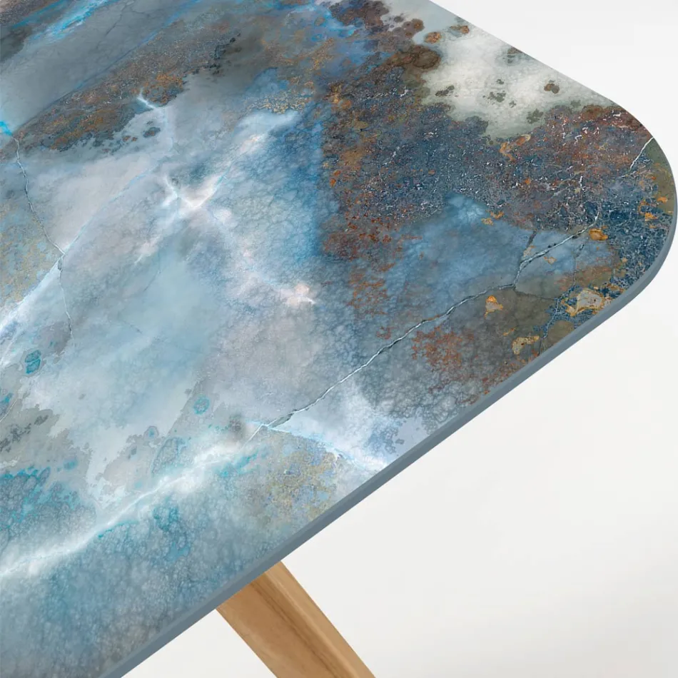 Tavolinë në natyrë me bazament druri dhe siper qeramike Thunderstorm - Infinity Viadurini