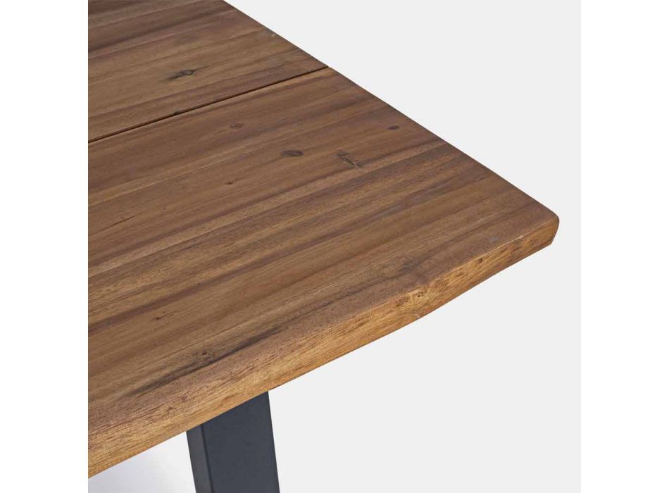 Tavolinë e jashtme në dru akacie me këmbë në çelik të pikturuar - Sheldon Viadurini