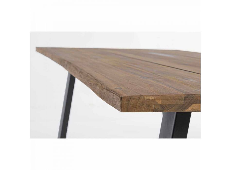 Tavolinë e jashtme në dru akacie me këmbë në çelik të pikturuar - Sheldon Viadurini