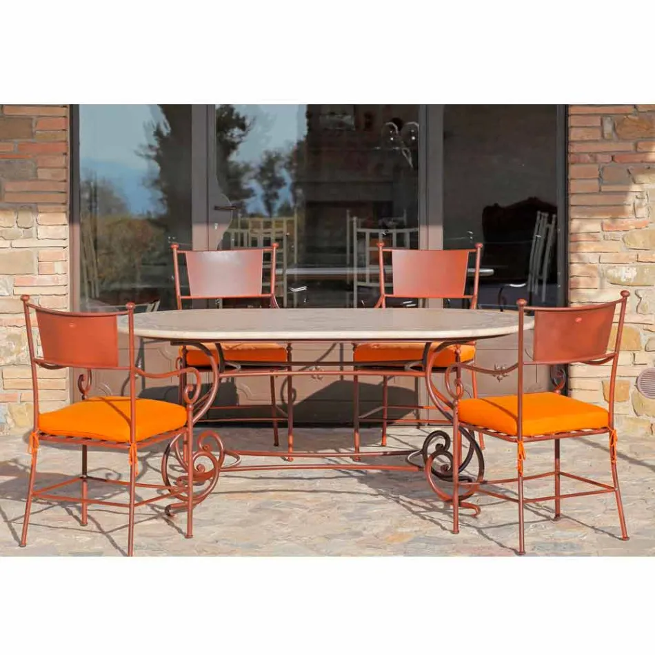 Tavolinë në natyrë Travertin me Futje Mozaiku prodhuar në Itali - Elegant Viadurini