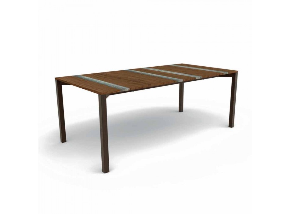 Casilda Talenti tryezë moderne në natyrë në dru dhe çelik inox 200x100