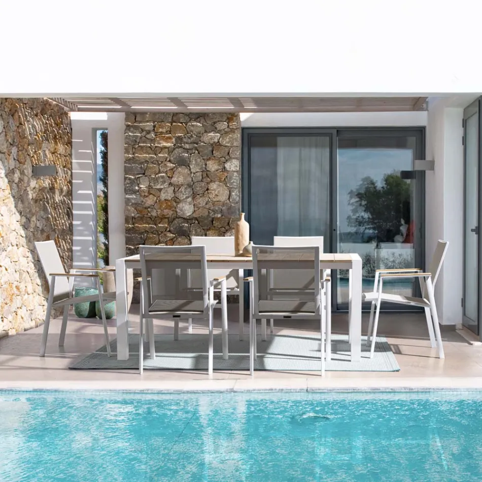 Tavolinë Kopshti 180x90 cm me Bazë Alumini dhe Sipër Tik - Mesatarisht Viadurini