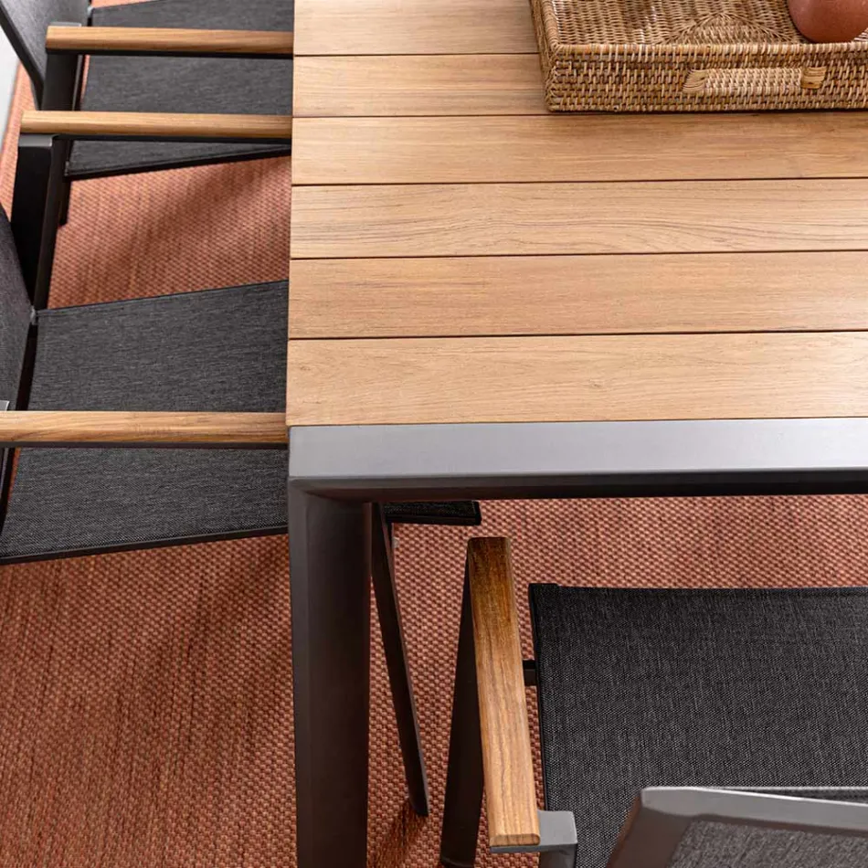 Tavoline Kopshti 180x90 cm me Baze Alumini dhe Siper Tik - Mesatarisht Viadurini