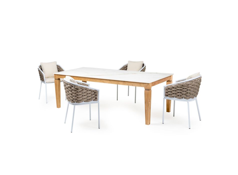 Tavolinë kopshti me 4 karrige në alumin dhe thurje - Artes Viadurini