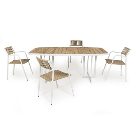 Tavolinë kopshti prej alumini dhe tik me 4 karrige - Eugene Viadurini