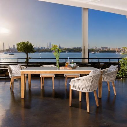 Tavolinë kopshti në majë prej tik natyral dhe qeramike - Artes Viadurini