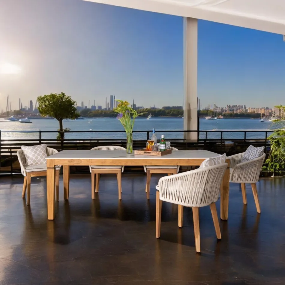 Tavolinë kopshti në majë prej tik natyral dhe qeramike - Artes Viadurini