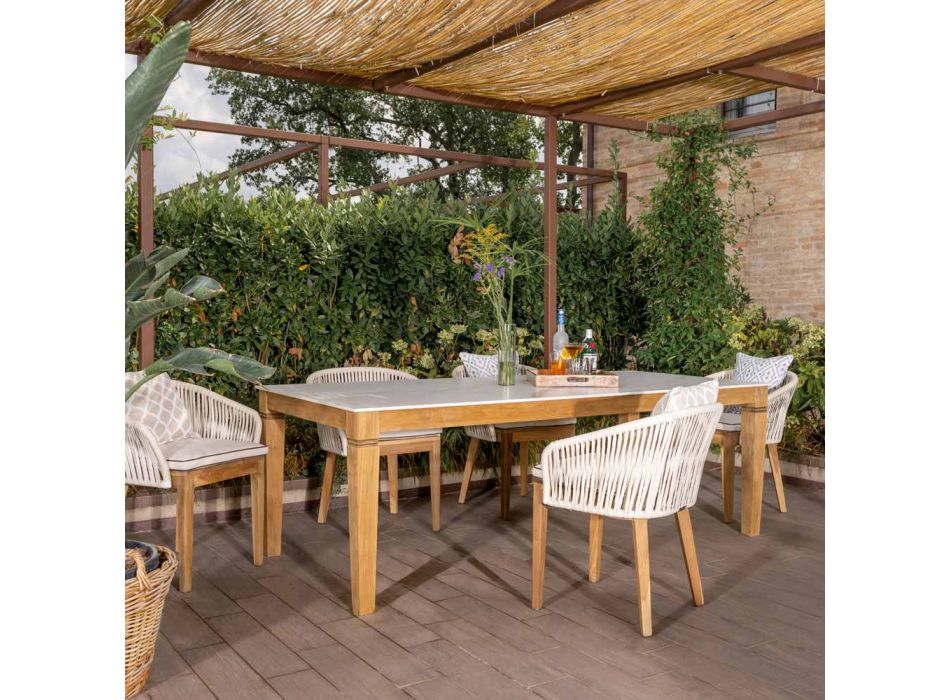 Tavolinë kopshti në majë prej tik natyral dhe qeramike - Artes Viadurini