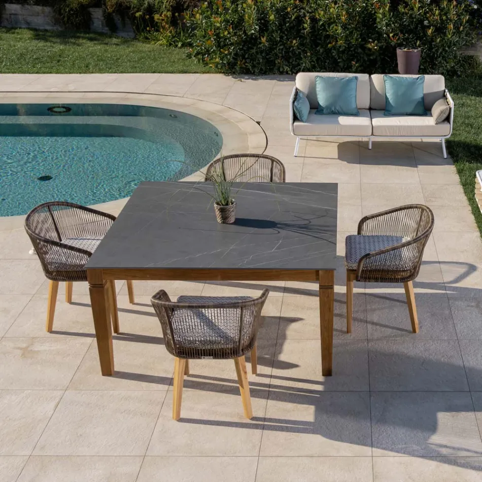 Tavolinë kopshti në majë prej tik natyral dhe qeramike - Artes Viadurini