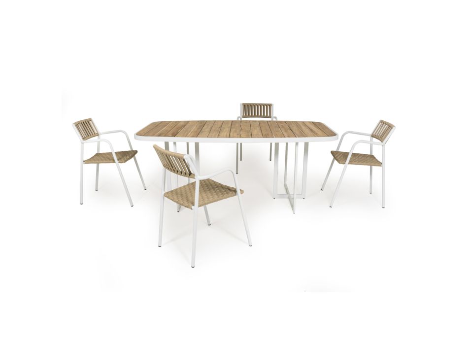 Tavolinë kopshti gjysmë ovale në alumin dhe dru tik - Eugene Viadurini
