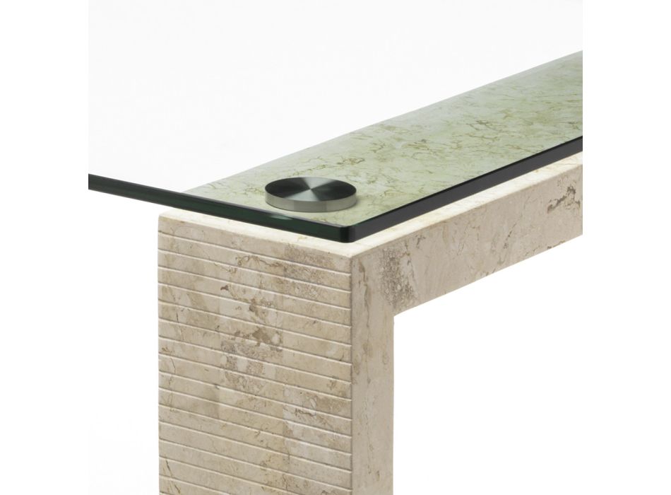 Tavolinë e brendshme e stilit modern në qelq dhe gur fosil - Mistra Viadurini