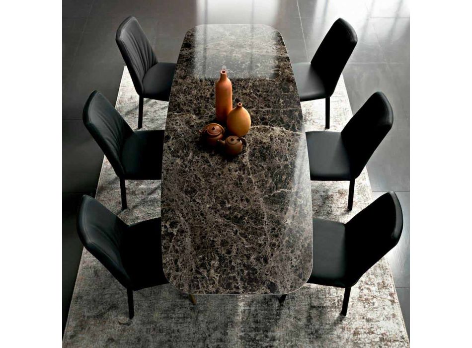 Tavolinë ngrënieje në formë fuçie në hipermermer dhe çelik Prodhuar në Itali, luksoze - Grotta Viadurini