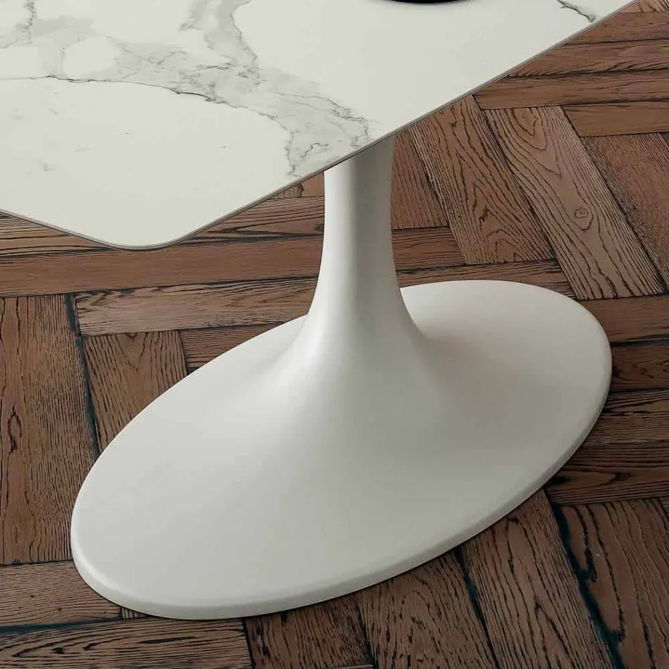 Tavolinë ngrënieje në fuçi në Laminam dhe mermer sintetik të prodhuar në Itali - Brontolo Viadurini