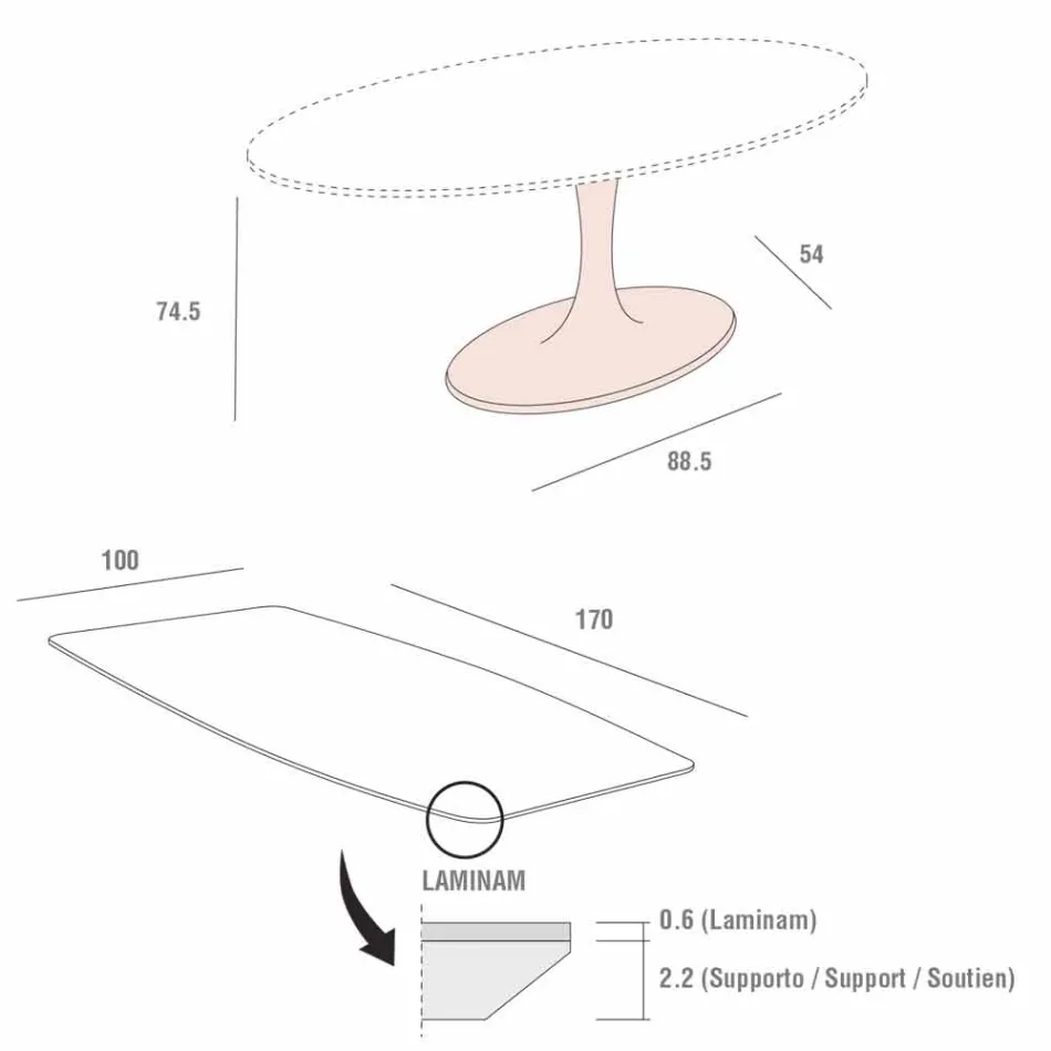 Tavolinë ngrënieje në fuçi në Laminam dhe mermer sintetik të prodhuar në Itali - Brontolo Viadurini