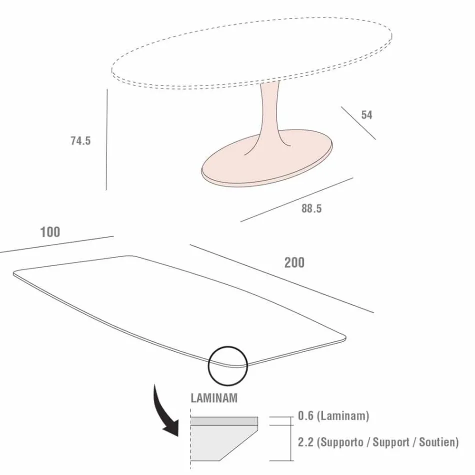 Tavolinë ngrënieje në fuçi në Laminam dhe mermer sintetik të prodhuar në Itali - Brontolo Viadurini