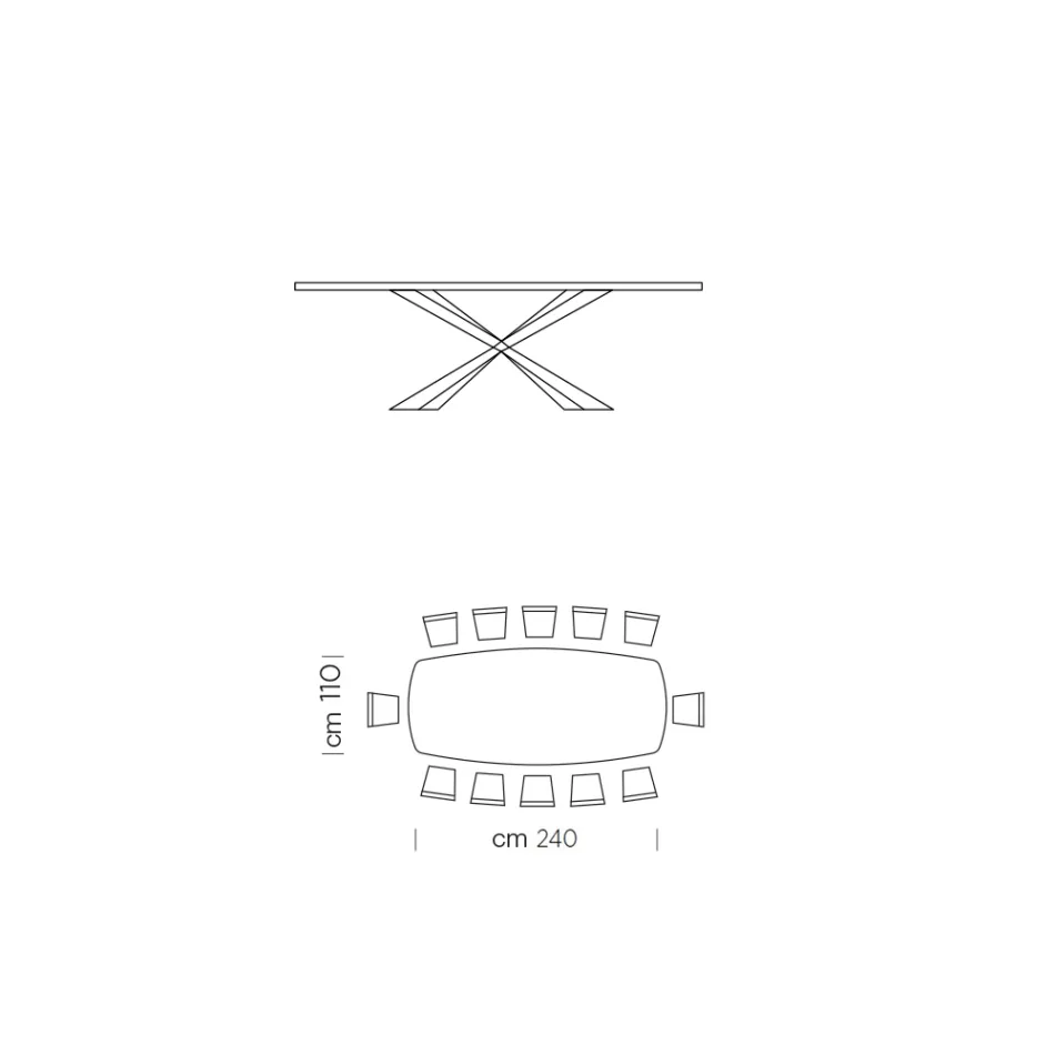 Tavolinë ngrënie në formë fuçie prej qelqi dhe çeliku Made in Italy - Cave Viadurini