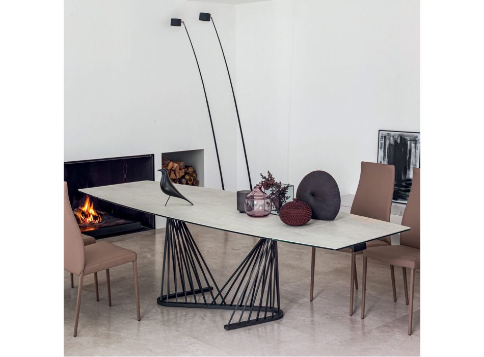 Tavolinë ngrënieje e zgjatur deri në 290 cm në majë metalike dhe qeramike - Ricolo Viadurini