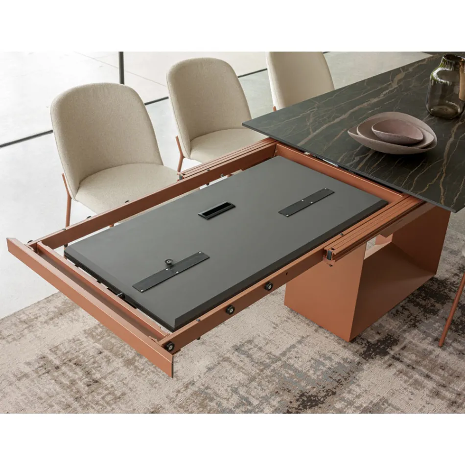 Tavolinë ngrënieje e zgjerueshme deri në 298 cm në Qeramikë dhe Metal Prodhuar në Itali - Luledielli Viadurini