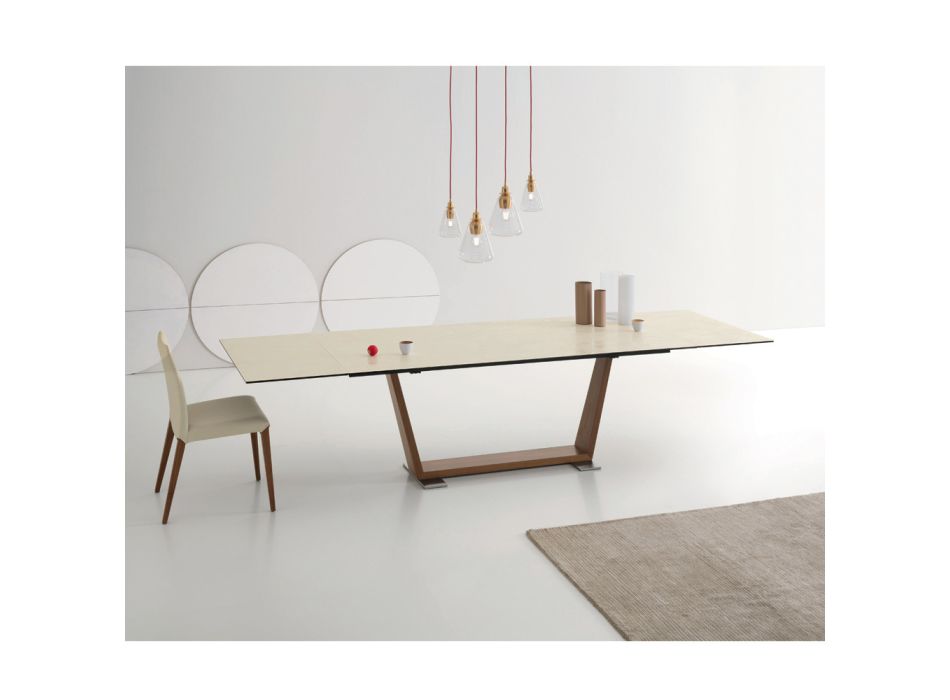 Tavolinë ngrënieje e zgjatur deri në 3 m në Këmbë qeramike dhe prej druri - Cesteo Viadurini