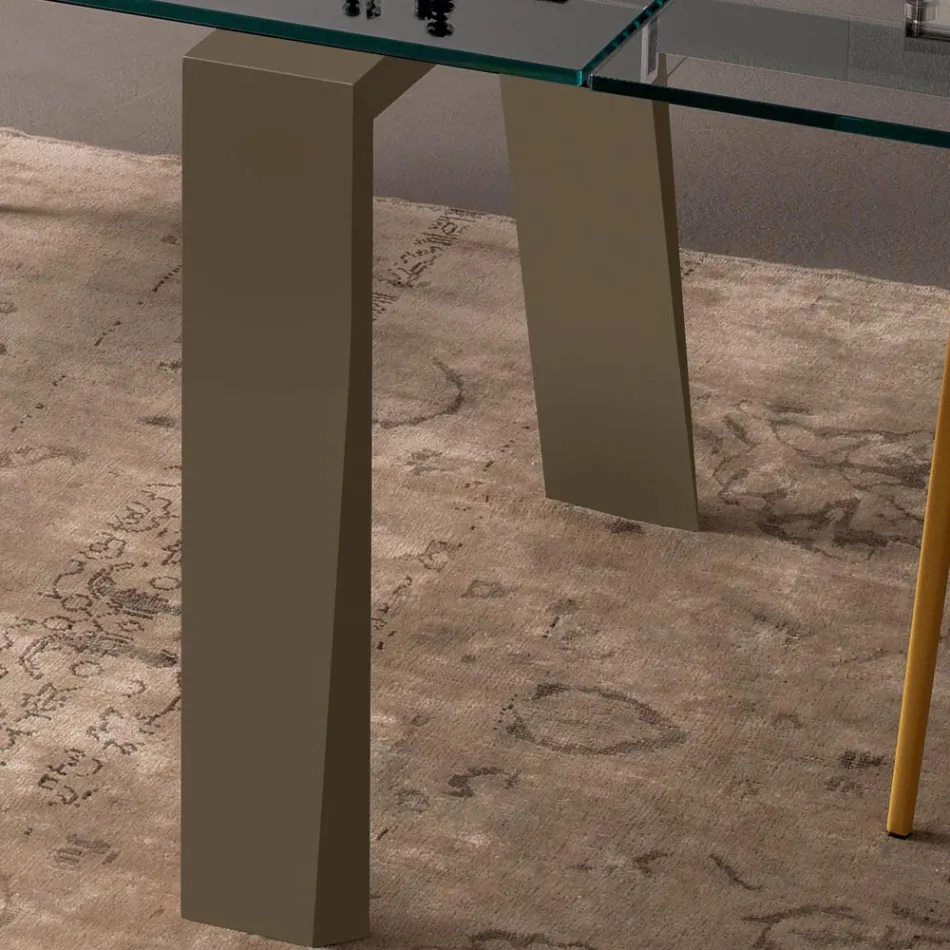 Tavolinë ngrënie e zgjatur deri në 300 cm në majë prej druri dhe xhami - Bedrio Viadurini