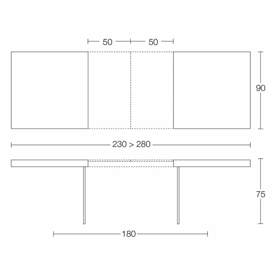 Tabela e zgjatur e darkës Deri në 280 cm në dru dhe qelq prodhuar në Itali - Fokusimi Viadurini