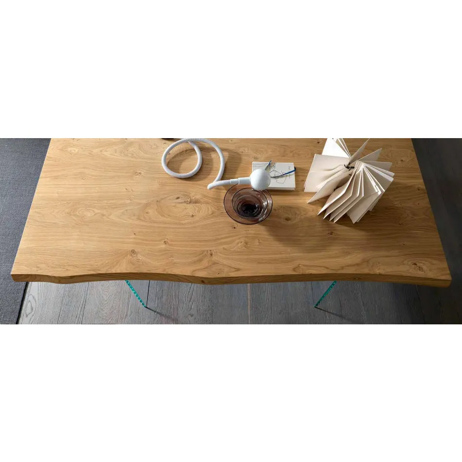 Tabela e zgjatur e darkës Deri në 280 cm në dru dhe qelq prodhuar në Itali - Fokusimi Viadurini