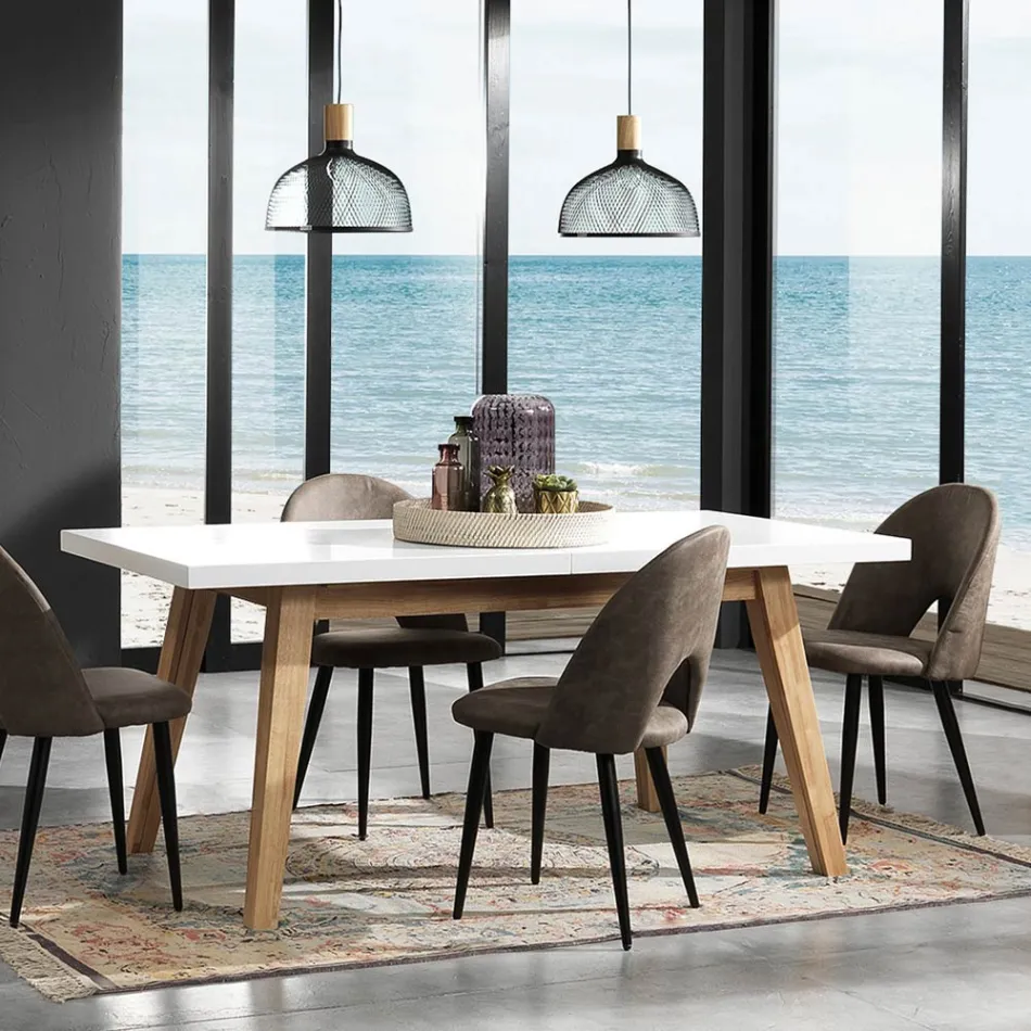 Tavolinë ngrënieje e zgjatur deri në 235 cm në Mdf me llak të bardhë - Fedora Viadurini