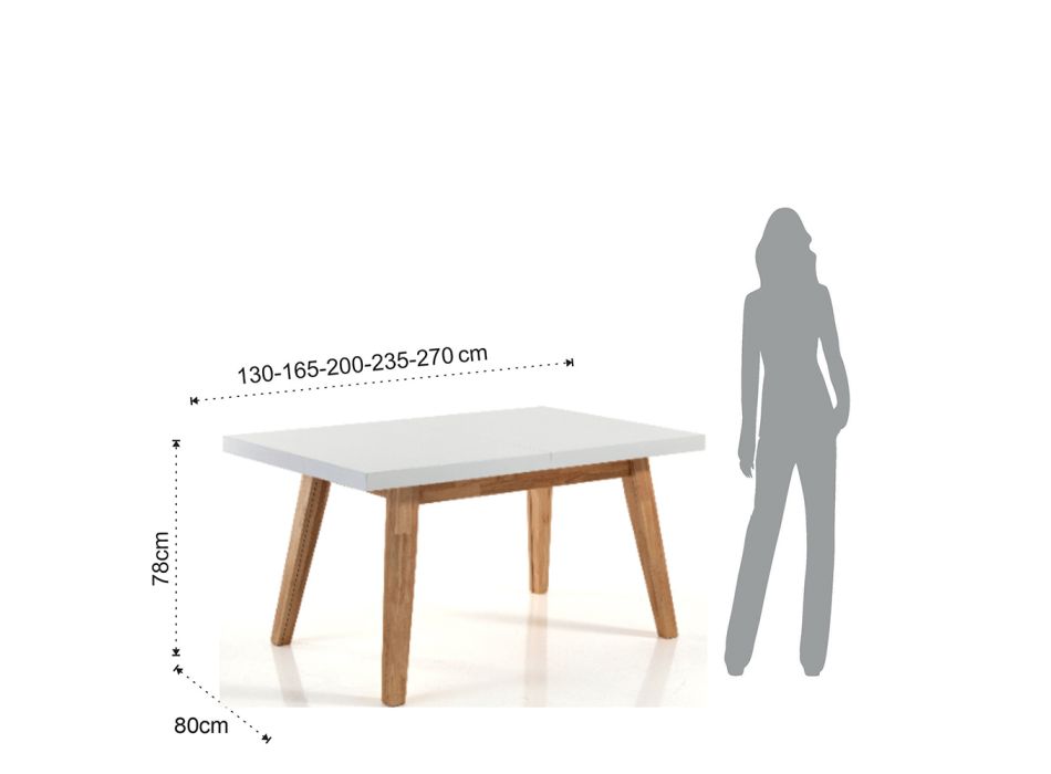 Tavolinë ngrënieje e zgjatur deri në 235 cm në Mdf me llak të bardhë - Fedora Viadurini