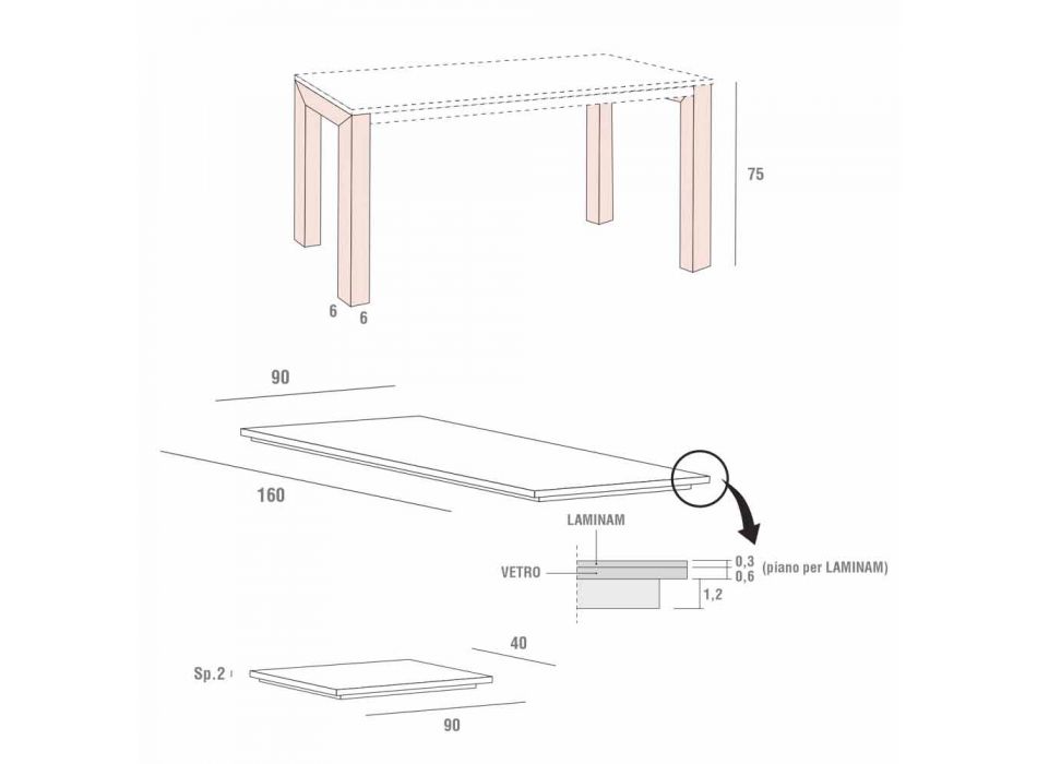 Tavolinë Ngrënieje e Zgjatshme Deri në 240 cm në Laminam Made in Italy - Monolith Viadurini