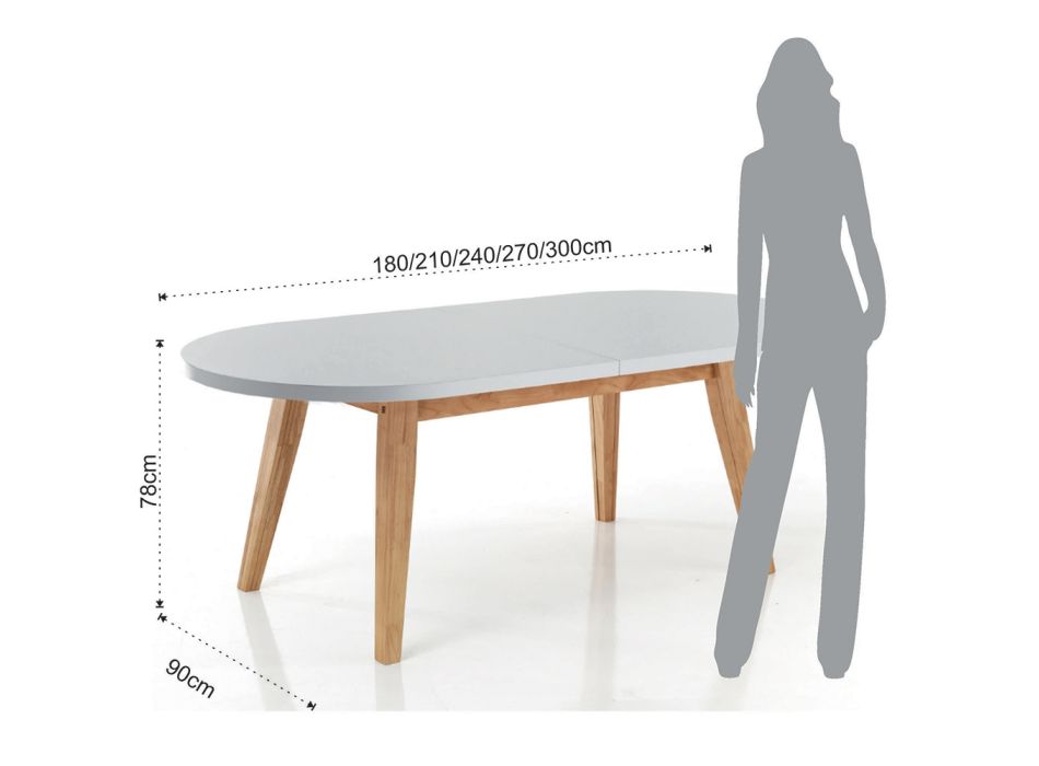 Tavolinë ngrënieje e zgjatur deri në 270 cm në Mdf dhe Dru të Ngurtë - Fedora Viadurini