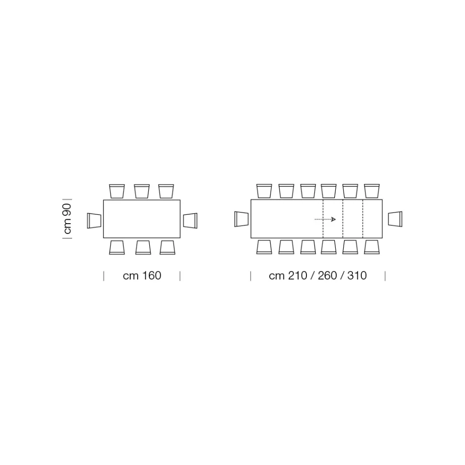 Tavolinë ngrënieje e zgjatur deri në 310 cm në Melamine Prodhuar në Itali - Të Shtatëdhjetë Viadurini