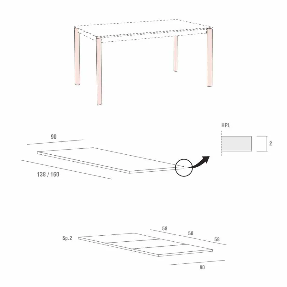 Tavolinë Ngrënieje e Zgjatshme Deri në 334 cm Efekti i Drurit Prodhuar në Itali - Malteze Viadurini