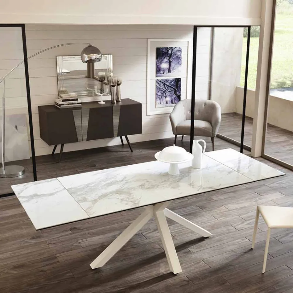 Tabela e ngrënies me xham-qeramikë e zgjatur, l.160 / 240xp.90 cm, Duhani Viadurini