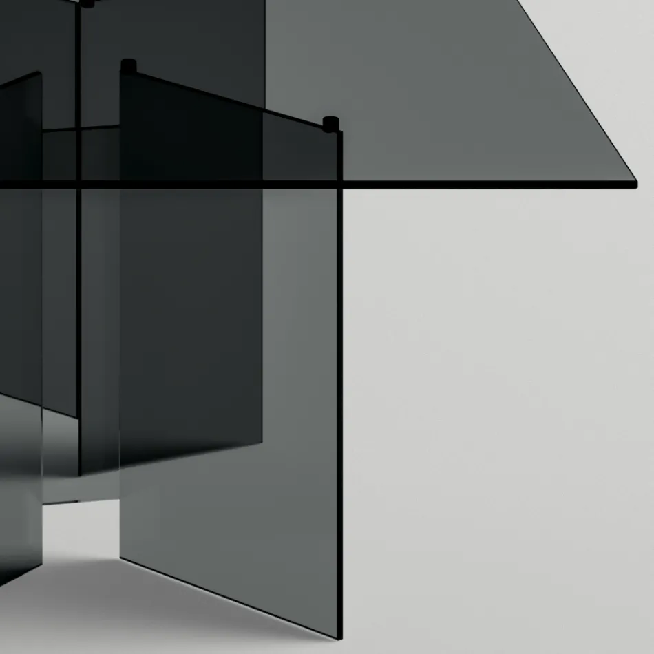 Tavoline ngrenie me baze dhe maja drejtkendeshe xhami Made in Italy - Thommy Viadurini