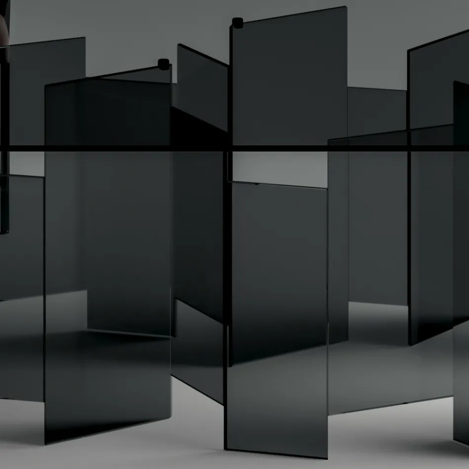 Tavoline ngrenie me baze dhe maja drejtkendeshe xhami Made in Italy - Thommy Viadurini