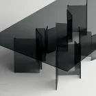 Tavoline ngrenie me baze dhe maja drejtkendeshe xhami Made in Italy - Thommy Viadurini