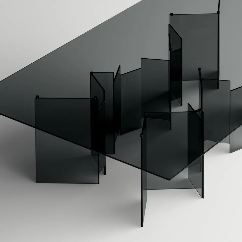 Tavoline ngrenie me baze dhe maja drejtkendeshe xhami Made in Italy - Thommy Viadurini