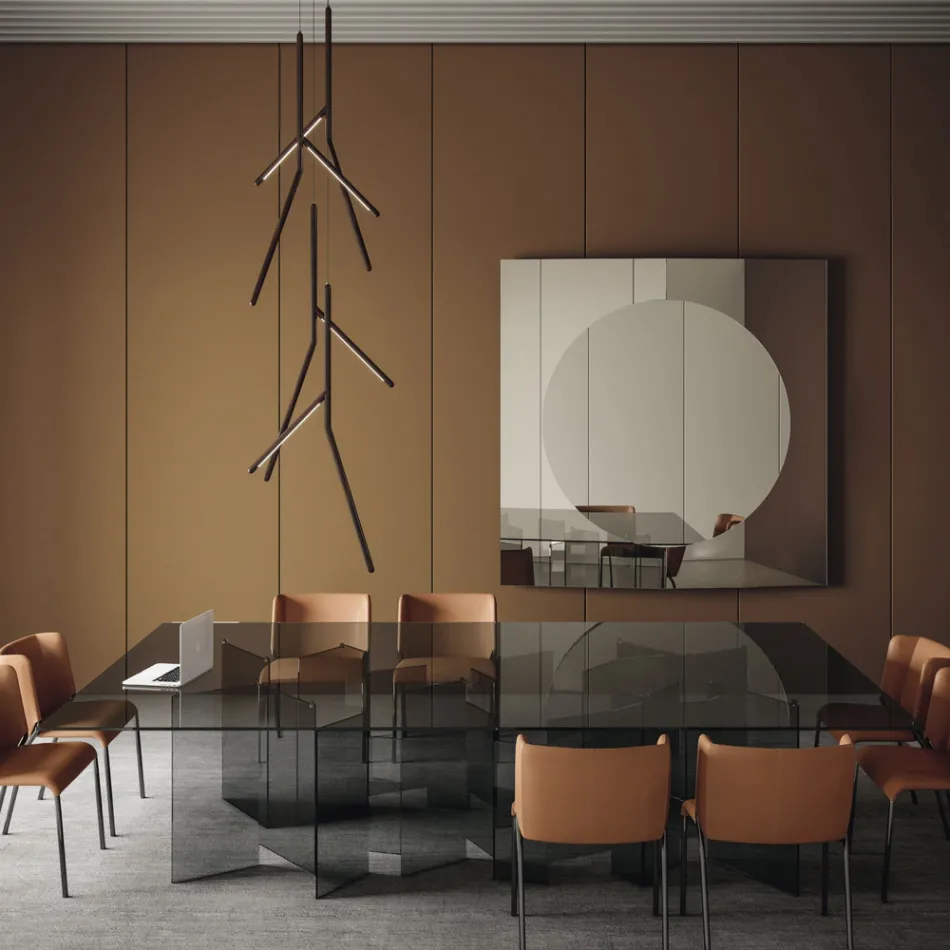 Tavoline ngrenie me baze dhe maja drejtkendeshe xhami Made in Italy - Thommy Viadurini