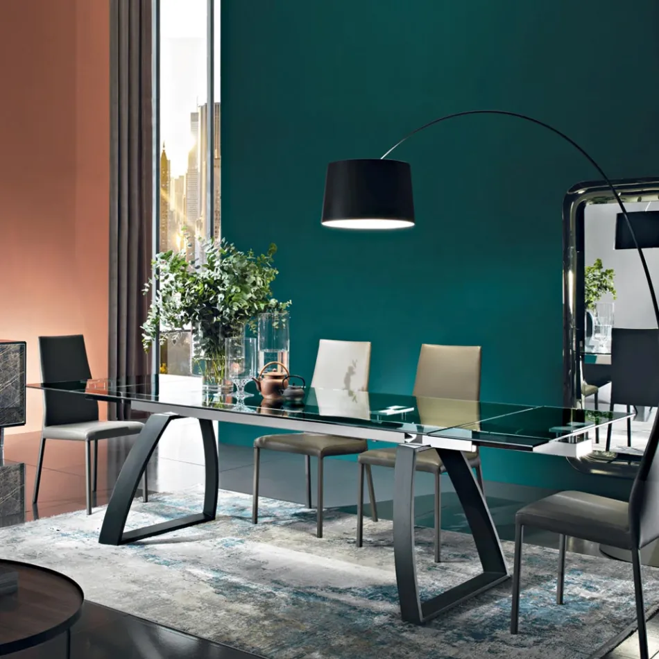 Tavolinë ngrënieje me majë qelqi të zgjatur Prodhuar në Itali - Antimo Viadurini