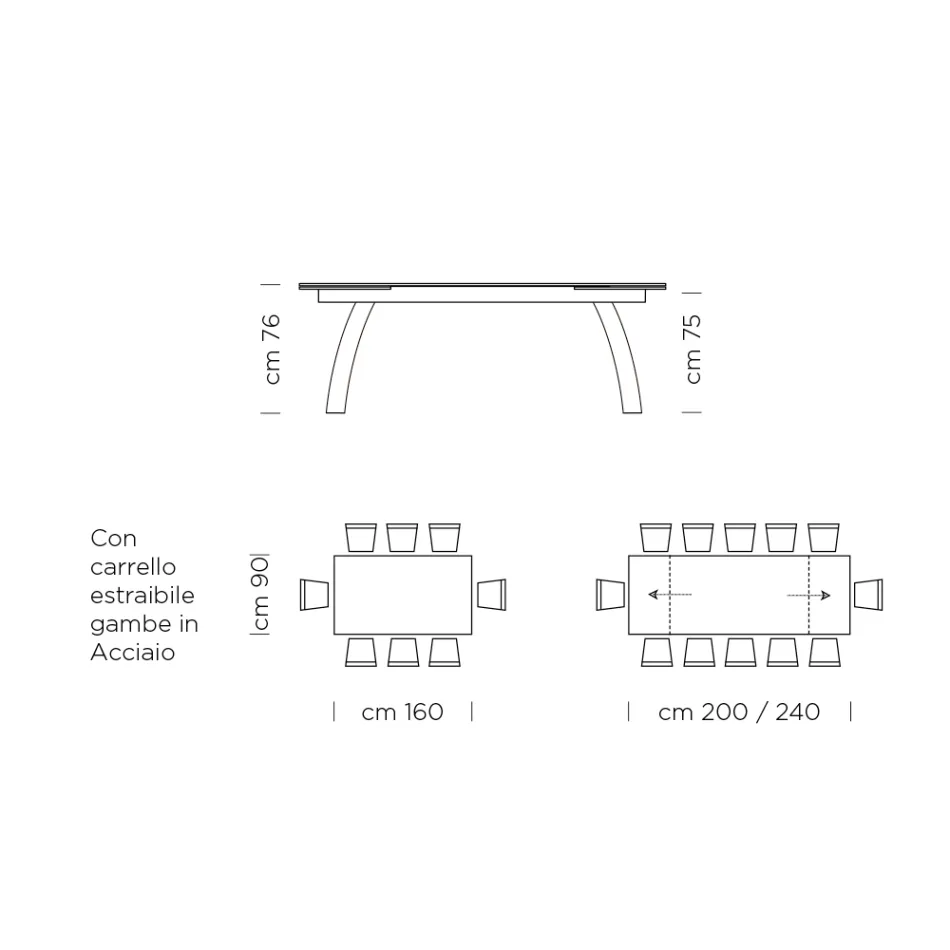 Tavolinë ngrënieje me majë qelqi të zgjatur Prodhuar në Itali - Antimo Viadurini