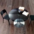 Tavolinë darke me majë kristali dhe bazë të kromuar prodhuar në Itali - Tallio Viadurini